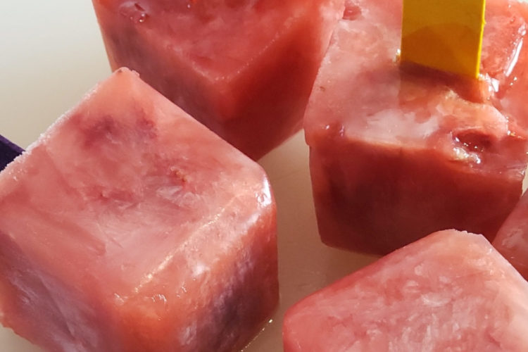 Lavender Sweetened Watermelon Ice Pop with Muddled Strawberries
